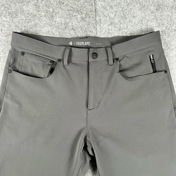 FourLaps Traverse Pants Mens 33x34 Gray Polyester Stretch Flat Front Straight - Picture 3 of 15